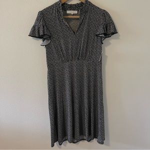Lark & Ro Micro Half Moon Print Stretch Jersey Mini Dress Black Ruffle NWT-10
